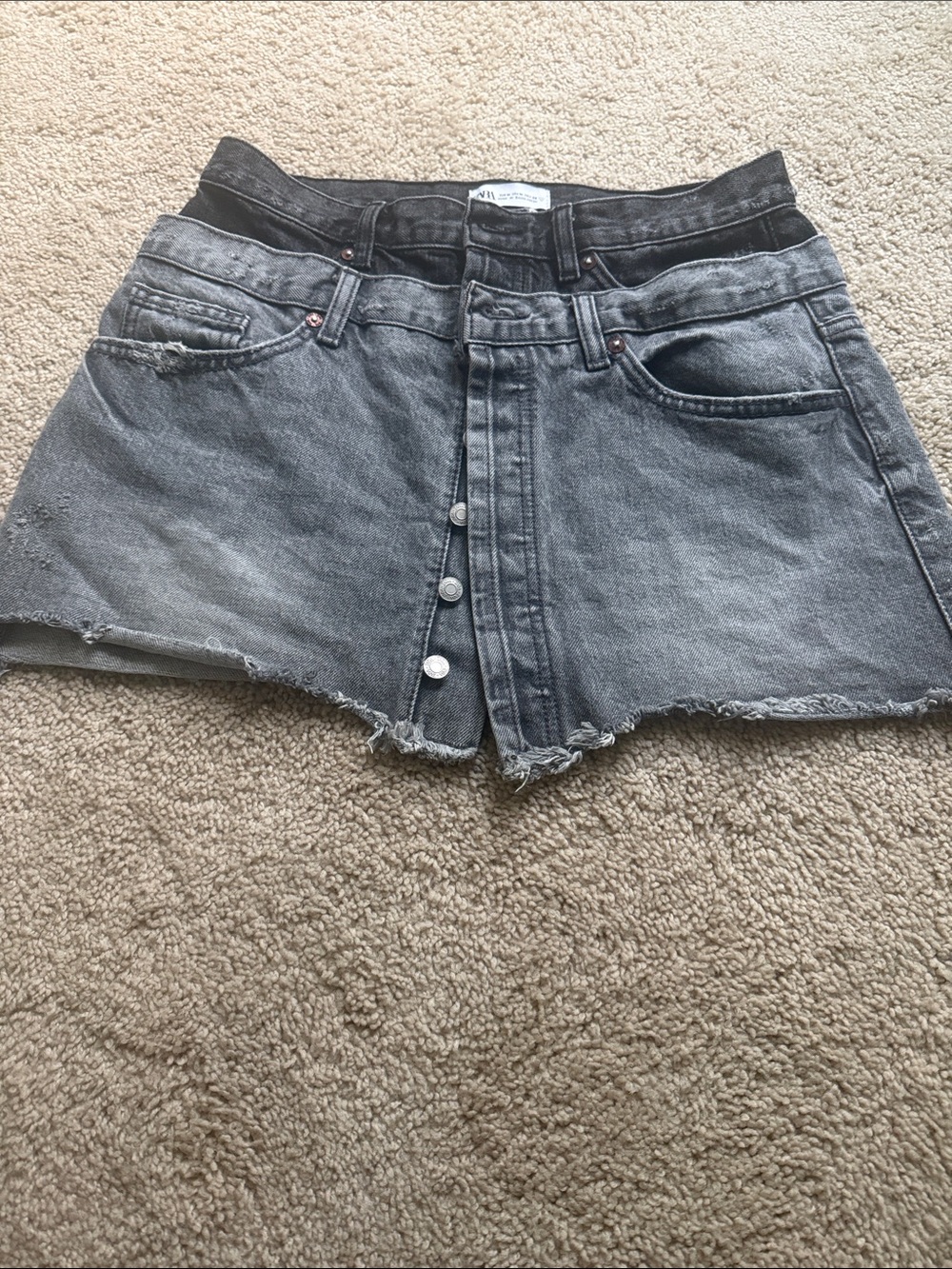 Zara Washed Gray Button-Front Denim Mini Skirt